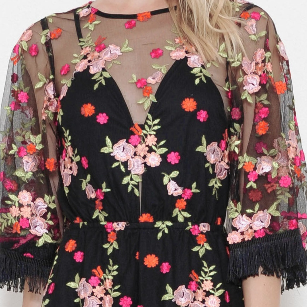 Romper Embroidered Chiffon Mesh Flowers - Picture 4 of 4